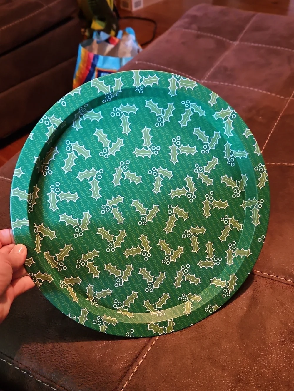 Green Holly Pattern Party Tray- Home Party Supplies